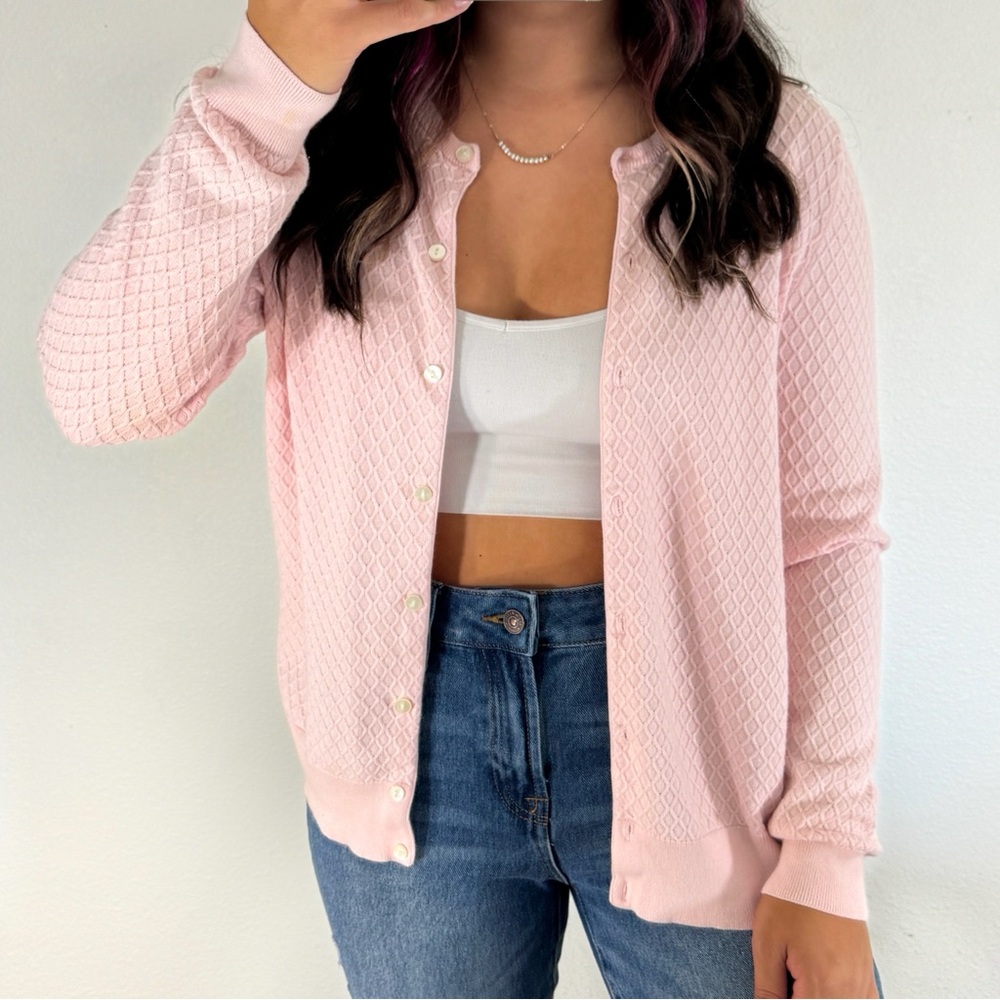 Light pink knit button cardigan sweater
